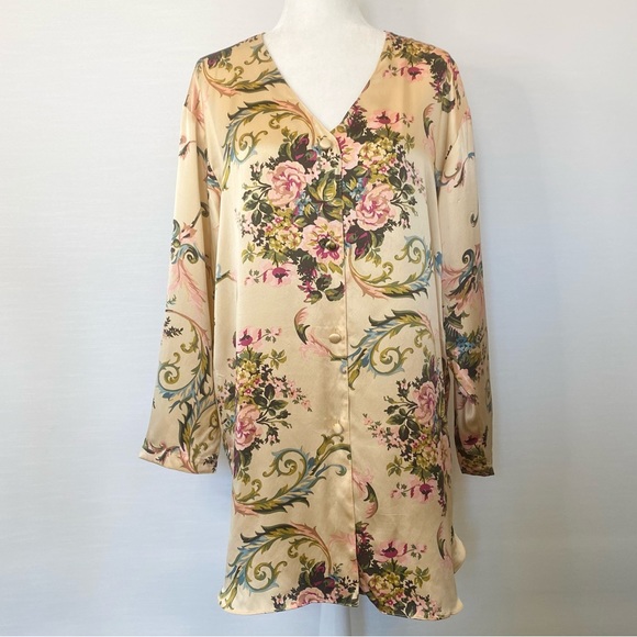 90s Victoria’s Secret Silk Cream Nightshirt Floral Print Vintage Shirt Tunic Top - Picture 9 of 9